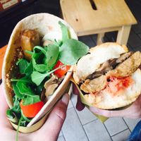 spicy seitan wrap and seitan hotdog! at Vegan Come Koala in Pisa