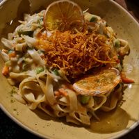 Tagliatelle in Curry Sauce with vegetable at Otto's in Rostock