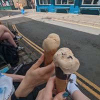 Vegan peanut butter and choc ice cream at Shepherds Parlour in Hay-on-wye