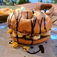 Vegan chocolate banana bagle 🌱🍫🍌👍 at Made in Sopot in Sopot