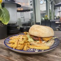 Burger with fries and a sauce of choice   at Sonderling in Bielefeld