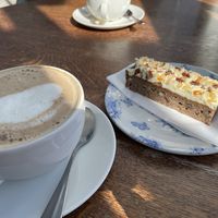 Hummingbird cake and soya lattee  at Beckworth Emporium in Northampton