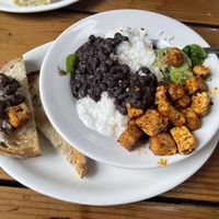 Coco Rice & Jazz (blackened tofu, black beans, coconut rice, spinach, avocado, sourdough toast)  at Tin Shed Garden Cafe in Portland