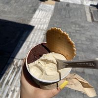 Melon sorbet and fondant (to be sure, I didn’t ate the biscuit..)  at DaVinci Gelato in Crete