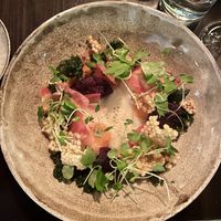 Carrot and beetroot falafel with vegetable foam    at Natur in Gothenburg
