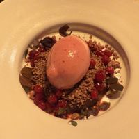 Lingonberry sorbet with chocolate  (part of 3 courses menu: 545kr)  at Natur in Gothenburg