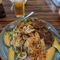The meal came with lemonade and bean soup. La cerveza colombiana was an entra 6 mil pesos ($1.50 USD) at Delicias al Natural in Medellin