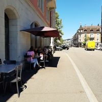 Outdoor seating at Mythos in Baden