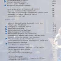 Tapas menu at Mythos in Baden