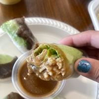 Close-Up of Spring Rolls w/Sauce! Great Texture w/Vegan Beef 😋  at Loving Hut Glendora in Glendora