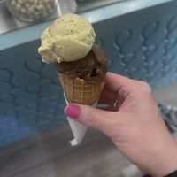 Pistachio and dark chocolate   at Marshall's Gelato in Kotor