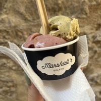 Salted pistachio and banana cherry  at Marshall's Gelato in Kotor