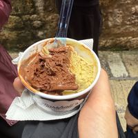 Chocolate and salted pistachio gelato at Marshall's Gelato in Kotor
