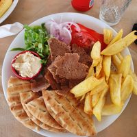 Vegan gyros plate at Mega Gyros in Lefkada