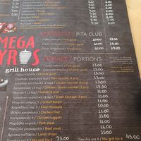 Menu at Mega Gyros in Lefkada