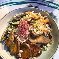 Gado gado met témpe en courgette rosti’s   at Gaia Natural Food in Hyeres