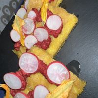 Polenta di Nemoli con crema di noci alla barbabietola  at Manà in Maratea