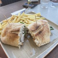 Ciabatta vegana , con hummus, feta vegana spinacino e funghi   at Coralli in Rhodes