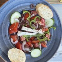 Greek salad con feta vegana   at Coralli in Rhodes