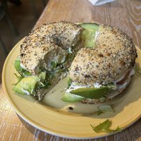 Everything bagel, chive cream cheese l, avocado topping   at Bagels & Beans - Waterlooplein in Amsterdam