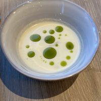 Cucumber soup with dill oil  at ansvar - Greenery Lab in Copenhagen