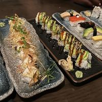 Dragon roll, avocado roll, sashimi sampler  at Nori in Austin