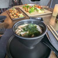 Miso soup on the foreground at Nori in Austin