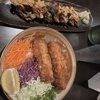 Japanese katsu and the roll my server recommended  at Nori in Austin