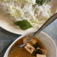 Braised lemongrass tofu with steamed rice   at Chay Corner in Hue
