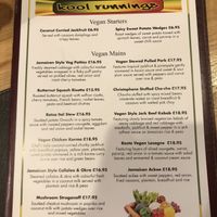 Dedicated vegan menu (ask the waiter)  at Kool Runnings Jamaican Restaurant in Inverness