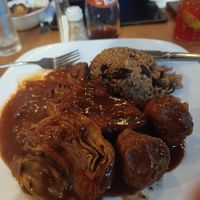 Vegan kebab with rice and peas at Kool Runnings Jamaican Restaurant in Inverness