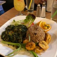 vegan callaloo and okra dish at Kool Runnings Jamaican Restaurant in Inverness