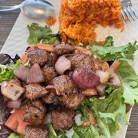 Veggie steak and tomato ricee  at  Viet Quan in San Francisco