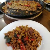 Paella plated at Puerto Limon in Palafrugell