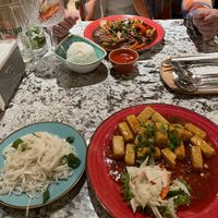 Tofu in chilli & garlic with rice noodles  at Taj in Krakow