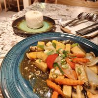 Cashew nuts and tofu stir fired and added rice at Taj in Krakow