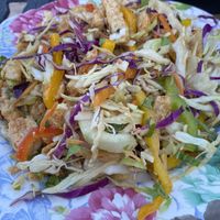 Cashew Chik’n Salad—crispy,  chewy, yummy!  at Soto's True Earth Market in Cambria
