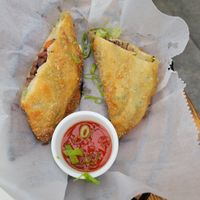Chinese scallion pancakes stuffed with mushrooms at Abroad in Orleans