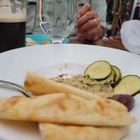 Baba ganoush with fresh pickles and olives at Abroad in Orleans