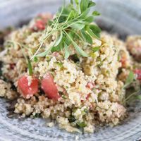 Couscous salad with watermelon (they didn't have vegan feta cheese on that day) at Strozzi's Strandhaus in Herrliberg