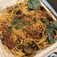 Bolognese subbed mushroom lentil “meat"  at Fair Game in Austin