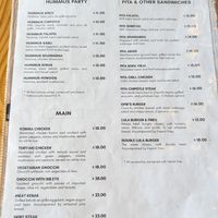 Menu at Lula Casco in Panama City