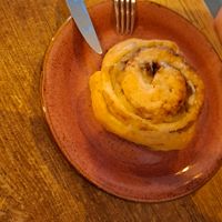 Warm cinnamon roll at La Gatera - Cat Café in Murcia