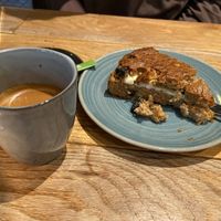 Black coffee and carrot cake (nice with good cream cheese)  at Volkshuis Deventer in Deventer