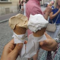 salty caramel + coconut at Lodziarnia Rinella Gelato in Krakow