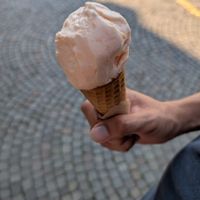 Ice cream Melone in vegan cone at Gelateria Oltrè in Portogruaro