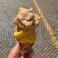 Passionfruit (very good!) and grape-strawberry at Gelateria Oltrè in Portogruaro