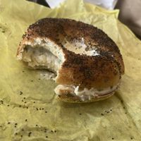 Poppy Bagel with scallion schmear  at Ben & Esther's Vegan Jewish Deli in Oceanside