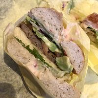 Veggie bagel added sausage   at Ben & Esther's Vegan Jewish Deli in Oceanside