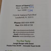 Info at Island Sips Juice & Salads in Lauderhill